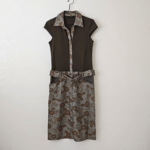 Belted Floral Pattern Dress